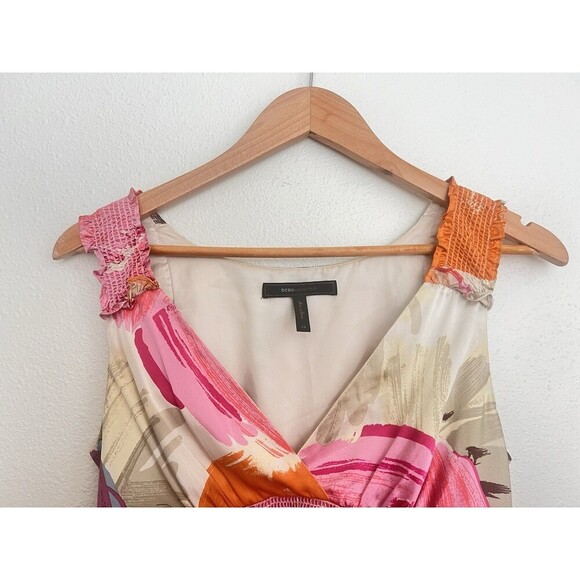 VTG Y2K BCBGMAXAZRIA Silk Floral Sleeveless Blouse Empire Waist Ruffles Size XS - Picture 2 of 5